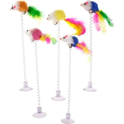 1Pc Funny Cat Toys Elastic Feather False Mouse Bottom Sucker Toys for Cat Kitten Playing Pet Seat Scratch Toy Pet Cat Product