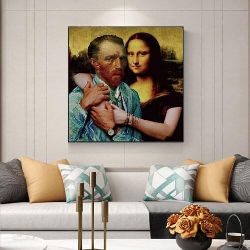 Funny Art Mona Lisa Van Gogh The Lovers Canvas Paintings Wall Art Posters and Prints Classic Wall Art Pictures for Living Room