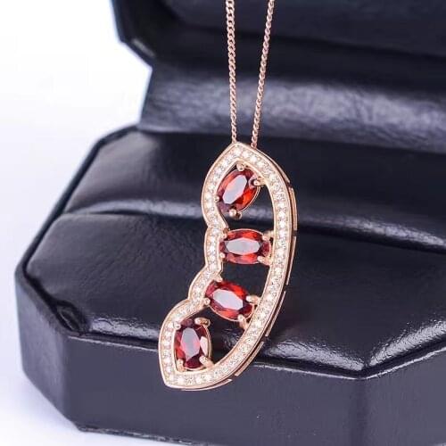 Luxurious Red Garnet Beans Necklace Women, Sterling Silver 925 Fine Jewelry, 4*6mm*4pcs Gemstone, Velvet Box Certificate FN230
