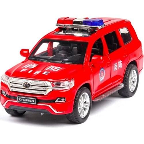 1:32 TOYOTA Land Cruiser Pull-back Police Car Toy Pullback Vehicles with Lights Sounding Function Model Collectible Ornament