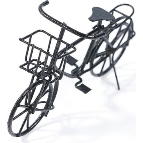 1pc Black Small Bike Of Doll Houses Mini Decoration Accessories 1:12 Dollhouse Simulation Antique Bicycle Furniture Garden Model