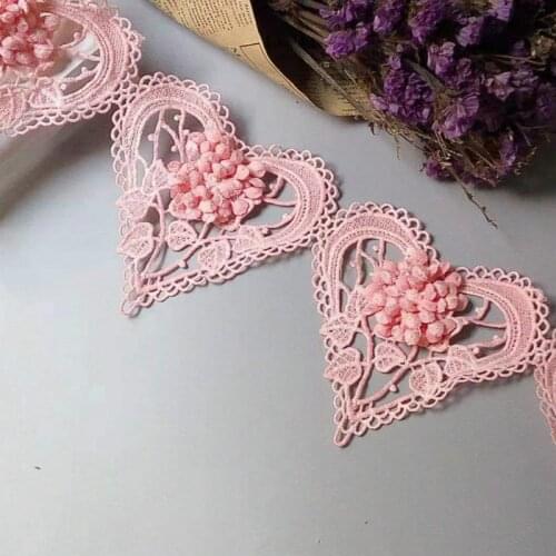 1 Yard Pink 3D Heart Cotton Flower Lace Trim Embroidered Lace Ribbon Handmade Wedding Dress Patchwork Sewing Supplies Craft