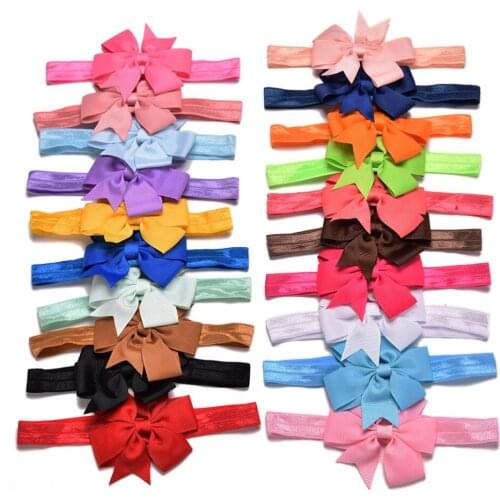 20pcs/lot Girl Hair Bow Headband DIY Grosgrain Ribbon Bow Elastic Hair Bands For Newborn Infant Toddler Hair Accessories