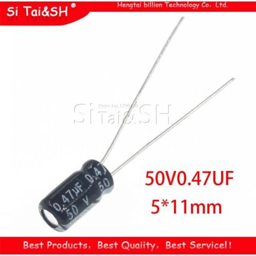 50PCS Higt quality 50V0.47UF 5*11mm 0.47UF 50V 5*11 Electrolytic capacitor