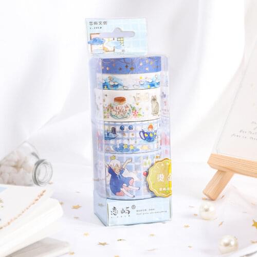 Yisuremia 5pcs/Set Kawaii Decorative Gold Blocking Washi Masking Tape For DIY Crafts Scrapbook Diary School Stationery Kids Gift