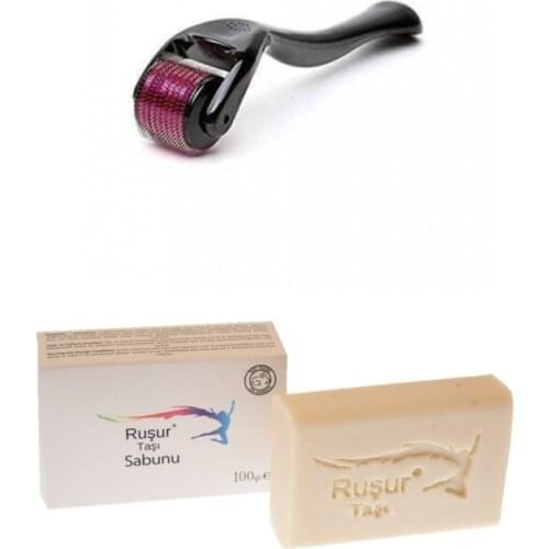 E23 1 pcs Ruşur Stone Soap + Dermaroller Titanium Tip 540 Needle