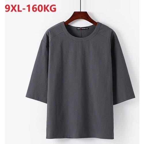 Summer Chinese style linen cotton Men Tshirt half Sleeve large size 8XL 9XL home casual vintage tang suit tees oversize tees 70
