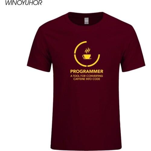 Programmer Coffee Caffeine Joke T Shirt Men Summer Casual Short Sleeve T-shirt Cotton Funny Code Worker Tshirt Homme