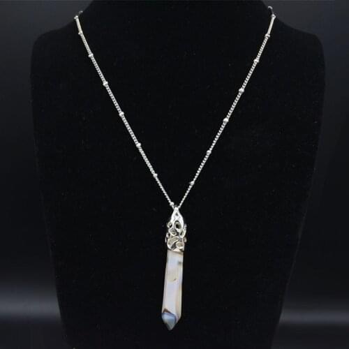 2021 White Natural Stone Stainless Steel Statement Necklace Women/Men Silver Color Boho Necklace Jewelry collar hombre N20306