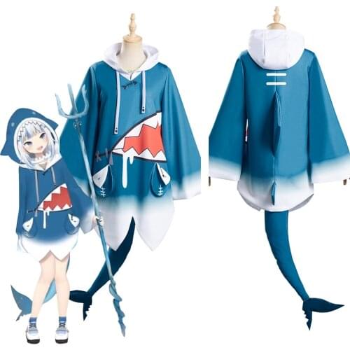 Hololive cos English VTuber Gawr Gura Cosplay Costume Top Outfits Halloween Carnival Suit
