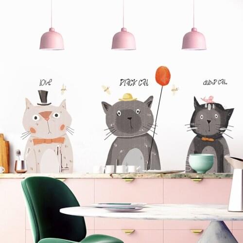 Creative Cute Cat Wall Stickers for Kids Room Living Room Cartoon Animals Wall Decoration Art Decals DIY Vinyl Wallpaper
