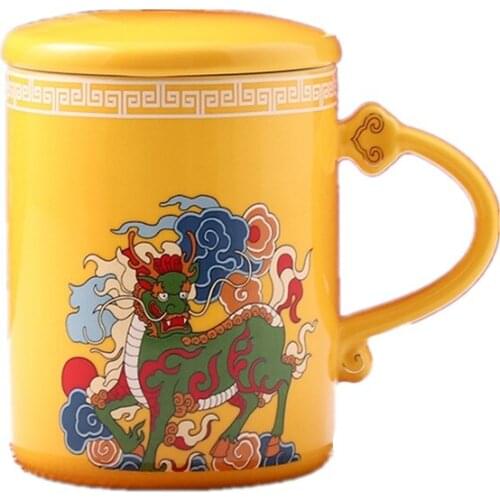 Chinese Style Mug Creative Country Tide Ceramic Cup Office Spoon Water Cup with Lid Wedding Souvenir Gifts for Lovers