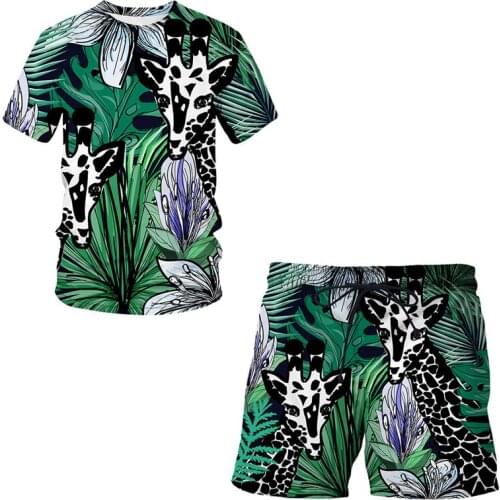2021 Classic Short Sleeve Summer Mens Suit giraffe Printed Top and Shorts 2 Pack Casual Sportswear Can Be Freely Matched Tees