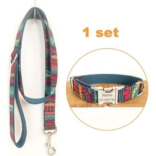 Customize Dog Collar Set Adjustable Outdoor Pet Leash Rope Collar Set Maya Style Premium Custom Dog Collar Laser Engraving