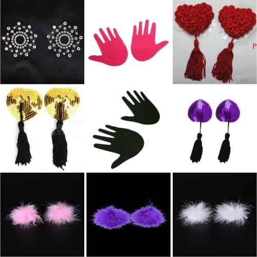1 Pair Nipple Cover Sexy Sequin Nipple Covers With Tassels Heart Shape Nipple Stickers Pasties Wholesale Chest Stickers