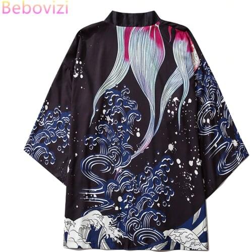 M-XXL 2021 New Fashion Waves Asian Streetwear Cardigan Women Men Harajuku Haori Japanese Kimono Cosplay Blouse Yukata Clothes