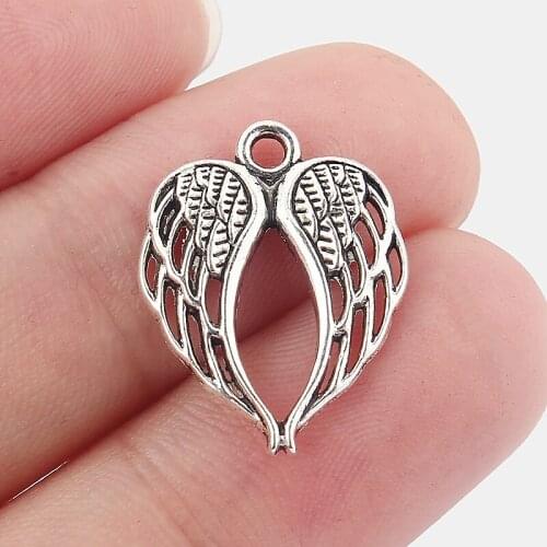 20pcs Guardian Fairy Heart Hollow Angel Wings Feathers Pendant Charms Fit DIY Necklace Jewelery Making Findings