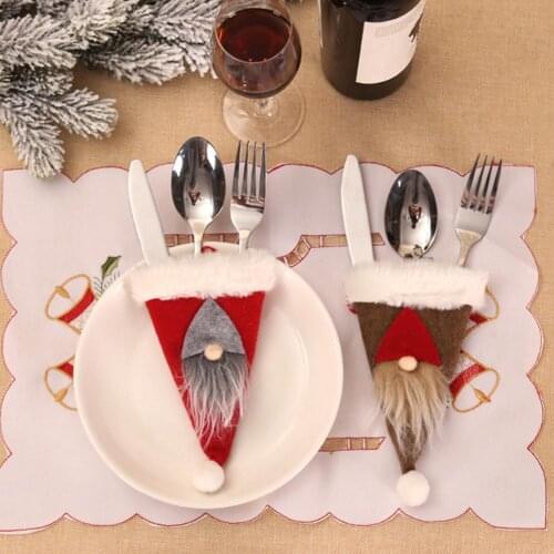 Christmas Gnome Silverware Holder Cutlery Spoon Bag Tableware Cover Xmas Decor