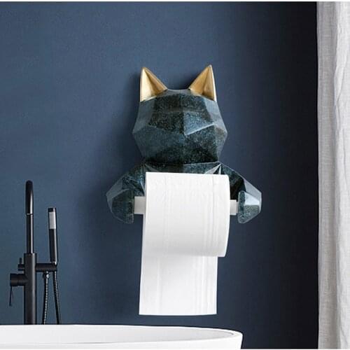 Cute Dog Cat Pig Resin Roll Toilet Tissue Holder Animal Statue Figurine Wall Mounted Tissue Holder Bathroom Kitchen Decor Holder