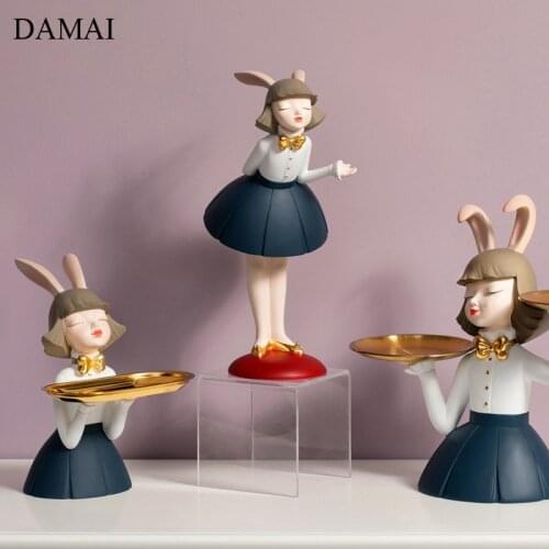 Nordic Modern Rabbit Girl Figurine Creativity Resin Room Desktop Decorative Snacks Storage Tray Living Room Decoration Ornaments