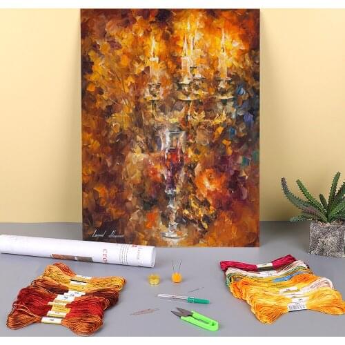 Glass Wine Printed Fabric 11CT Cross Stitch Embroidery Full Kit DMC Threads Needlework Handmade Handiwork Sewing Package