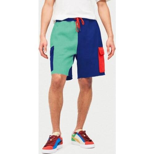 Mens New Summer Trend Of 2021 Loose Large Size Contrast Color Medium Pants Casual Micro-Elastic Patchwork Color Sports Shorts