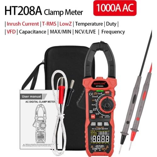 MAYILON HT208A/HT208D AC/DC Clamp Meter True-RMS Anto-Ranging Tester Current Clamp Multimeter Diode Capacitance Resistance