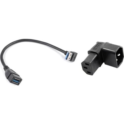 1 Pcs IEC Male C14 To Up Right C13 Power Extension Adapter & 1 Pcs USB 3.0 Angle 90 Degree Extension Cable