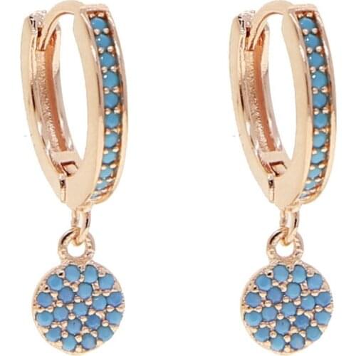 High quality minimal delicate round dots charm dangle earrings with blue turquoises stone for women girl classic wedding jewelry