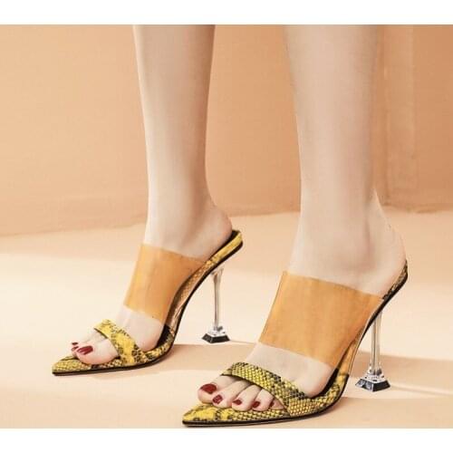 Womens Snake Python Pattern Clear Transparent Stilettos Super High Heel Sandals Cut Out Shoes Slingbacks Slipper Plus Sz 6Colors