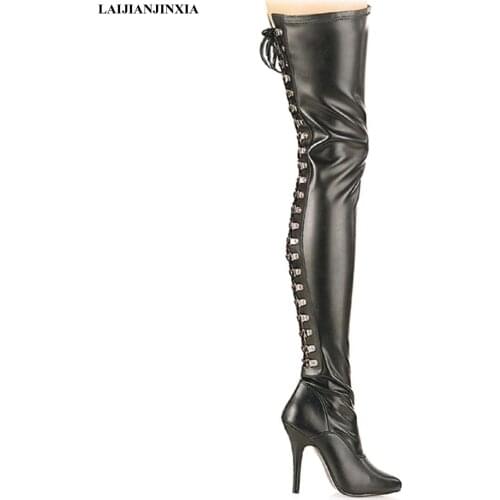 LAIJIANJINXIA Lace Up Girls Over the knee Boots Womens Platform 12CM High Heel Dance Shoes Sexy Clubbing Pole Dancing Boots