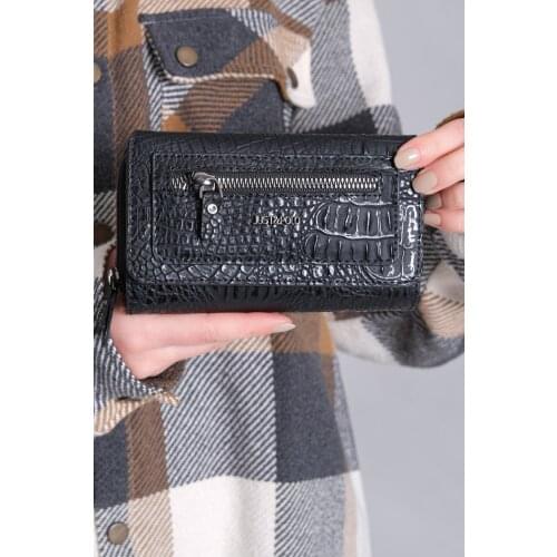 Womens Black Crocodile Skin Look Wallet Jpt17