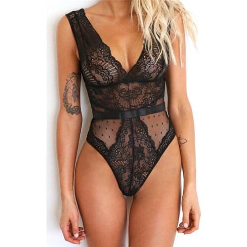 Women Sexy Lace One Piece Swimsuit Black White SeeThrough Bodysuit Swimwear Female Bathing Swim Wear Monokini Summer Beachwear