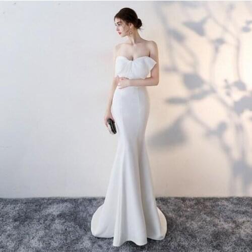 9136#Off-Shoulder Sleeveless Mermaid Sweetheart Satin Backless Floor Length Wedding Dress Bride Gown