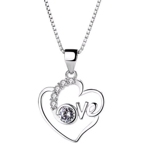 Womens Romantic Love Pendant Necklace Rhinestone Crystal Clavicle Chain Valentines Day Gifts