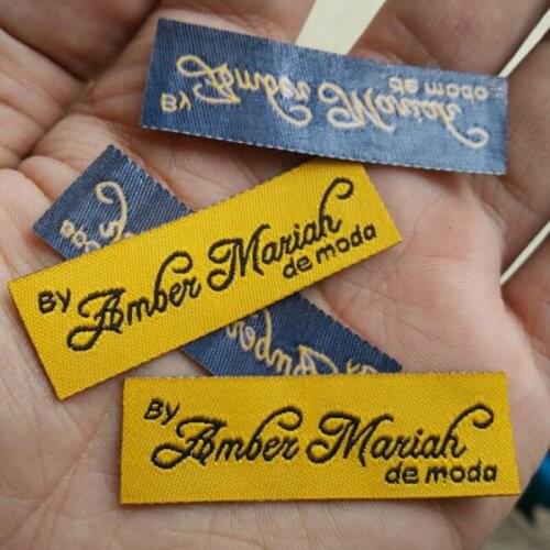 1000pcs Custom Iron on golden woven label sock/hat/scarf Straight cut tags hot melt glue heating