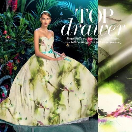 135 cm wide silk organza fabric meter 14 mm printed chinese silk fabric micro-perspective dress fabric wholesale silk cloth