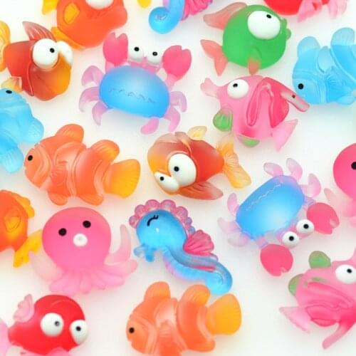 20PCS Mixed Resin Marine Fish Sea Horse Octopus Cabochons Scrapbooking Crafting Miniatures Hair Clips Decoration Parts