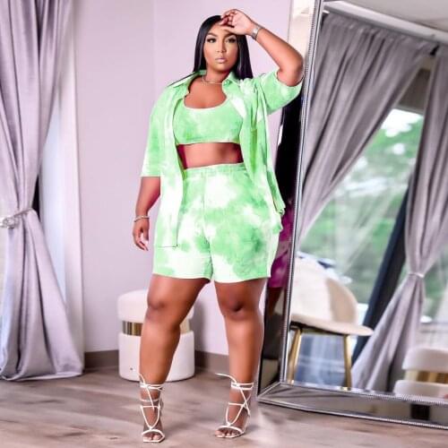 2021 New Arrival Famous Brand 3 pcs Women Set Print Outwear and Short Tops and Shorts Summer Casual Outfits