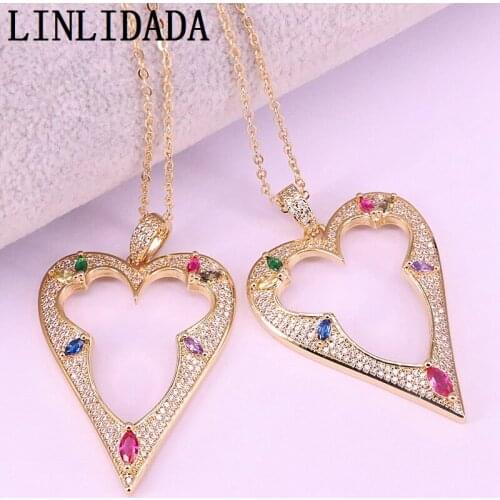 4Pcs Heart Pendant Golden Micro Paved CZ Cubic Zirconia Jewelry Charm Rainbow Crystal Pendant Necklace
