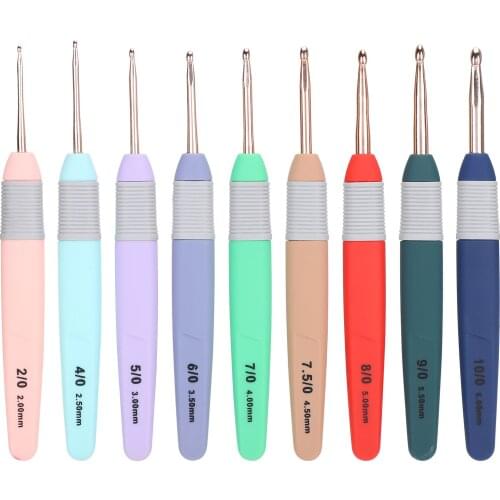 9Pcs/Set Weaving Tools Knitting Needle Soft Handle Radian Crochet Hook TPR Handle