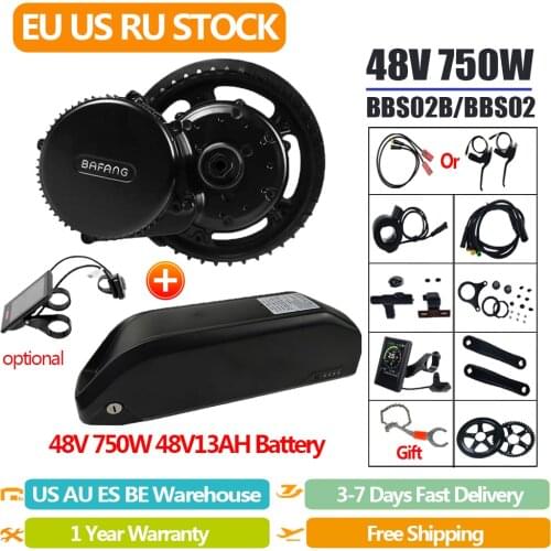 Bafang 48V 750W Brushless Motor BBS02B Electric Mid Drive Motor with E Bike Battery 48V Pack 13AH BBS01B Conversion Kit