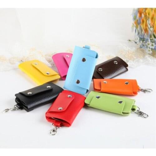 PU Leather Keychain Men Women Key Holder Organizer Pouch Split Car Key Wallet Housekeeper Key Case Mini Card Bag Wallet Cover