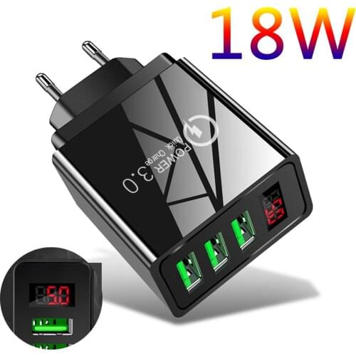 Quick charge 3.0 USB Fast Charger for iPhone 11 12 Pro Max Xiaomi Samsung Huawei 5V 3A Digital Display Fast Wall Phone Charger