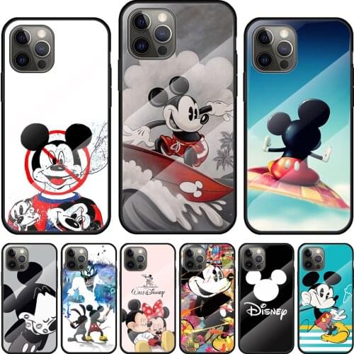 Playing Mickey Mouse Tempered Glass Cover For Apple IPhone 12 Mini 11 Pro XS MAX XR X 8 7 6S 6 Plus Phone Case Coque