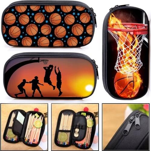 Basketball Print Cosmetic Case Pencil Bag Boys Girls Schoolbags Kids Stationary Bag Children Pencil Box School Supplies Bag