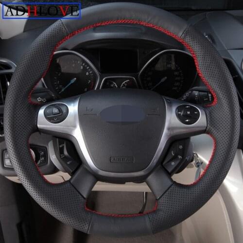 Black Soft Artificial Leather DIY Car Steering Wheel Cover Ford Focus 3 2012-2014 C-MAX 2011-2014 KUGA Escape 2013-2016 good