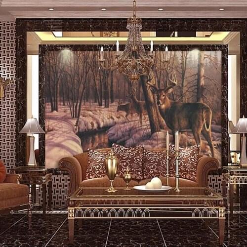 Decorative wallpaper Vintage forest elk oil painting TV background wall paper