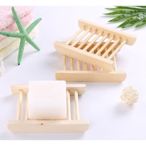 Wooden Natural Bamboo Soap Dishes Tray Holder Storage Soap Rack Plate Box Container Portable Bathroom Soap Dish Storage Box