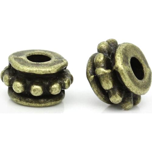 DoreenBeads Zinc metal alloy Spacer Beads Round Antique Bronze Dot Pattern About 7mm( 2/8") Dia, Hole:Approx 2mm, 20 PCs